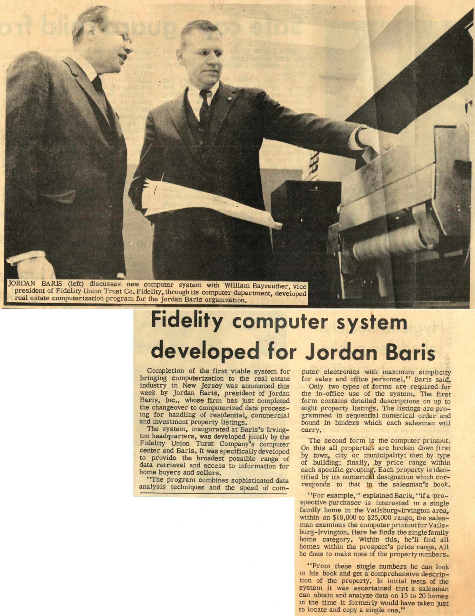 Jordan Baris with the firm’s first computer system, 1971