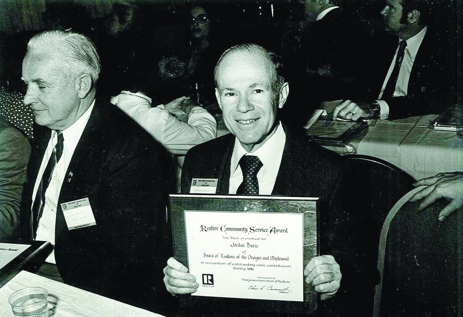 Jordan Baris receiving the Realtor Community Service Award, 1981