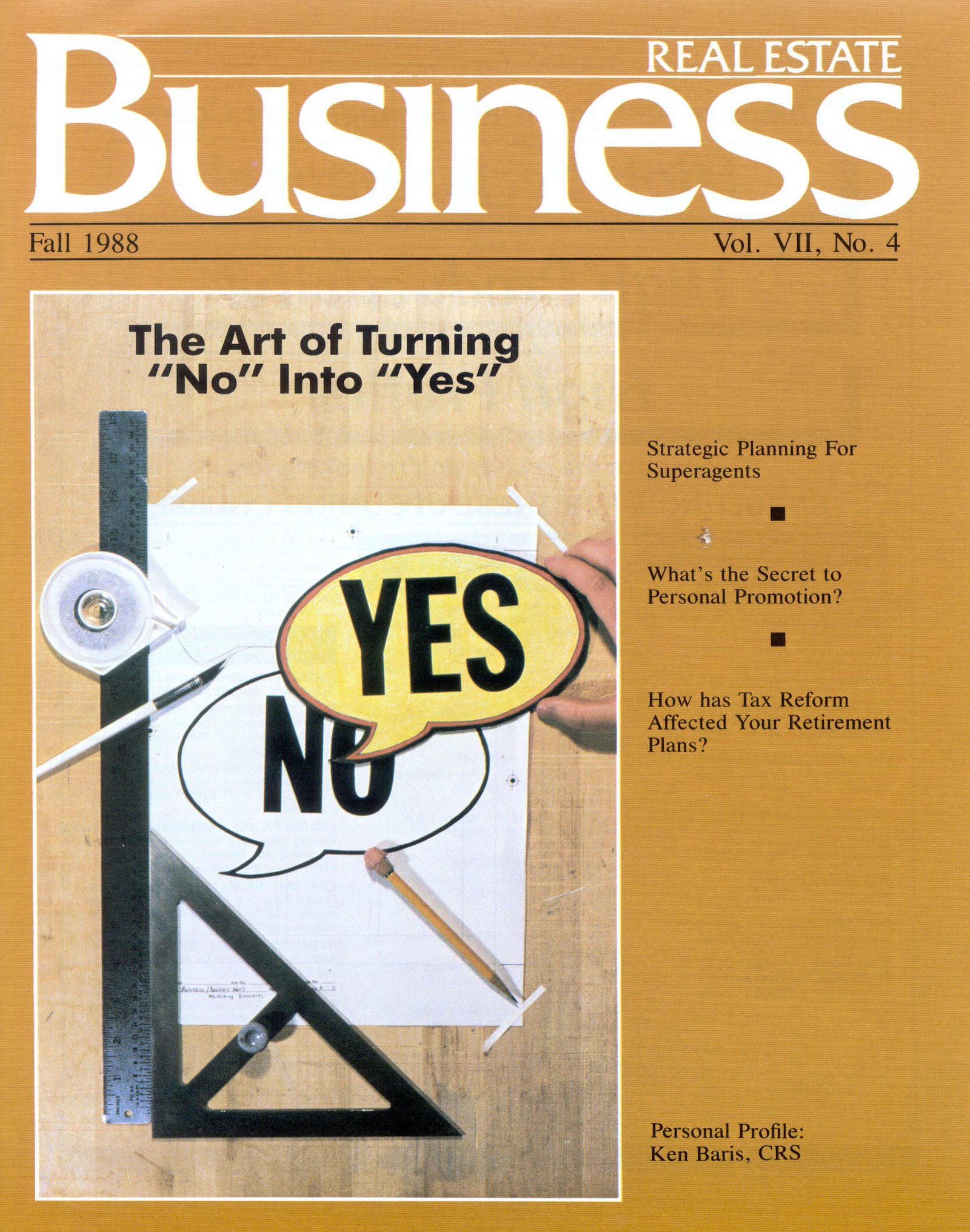 Real Estate Business magazine cover featuring Ken Baris, 1988