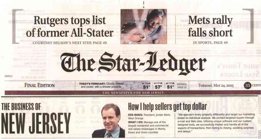 The Star-Ledger feature on Ken Baris — ‘How I help sellers get top dollar,’ May 24, 2005