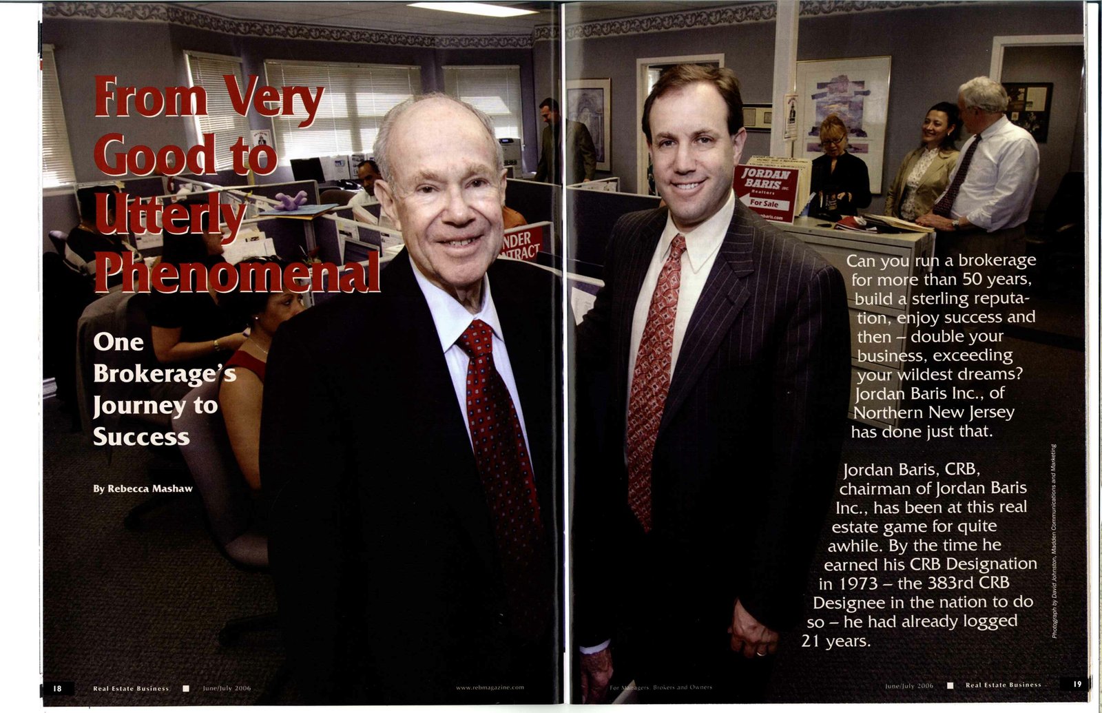 Father and son — Jordan and Ken Baris featured in Real Estate Business magazine, a tribute to a legacy